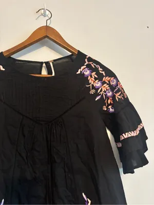 Free People Black Pavlo Embroidered Cottagecore Boho Mini Babydoll Dress thumbnail 12