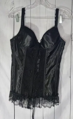 Lover's Lane Black Lace Satin Vintage Style Gothic Grunge Y2K 90's Corset Top thumbnail 1