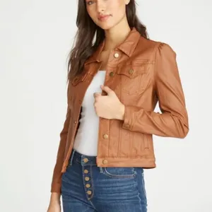 NWT Driftwood Gigi Puff Sleeve Faux Leather Jacket Small Brown Moto Fall Chic thumbnail 3