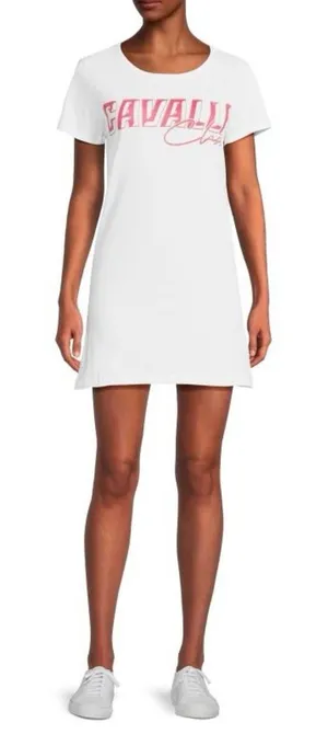 NWT Cavalli Class by Roberto Cavalli Logo T-Shirt Minidress White Size Medium thumbnail 1