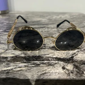 Round Gold and Black Sunglasses thumbnail 12
