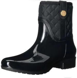 Tommy Hilfiger Black Quilted Gloss Rain Ankle Boots thumbnail 1