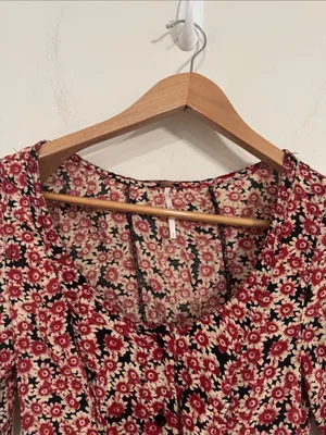 Free People Lace Up Mini Black Combo Dress Buttoned Front Ditsy Floral Print S thumbnail 6