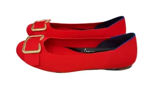 NWOT Rothy's Shoes Red The Emblem Ballet Flat Gold Hardware Size 10 thumbnail 1