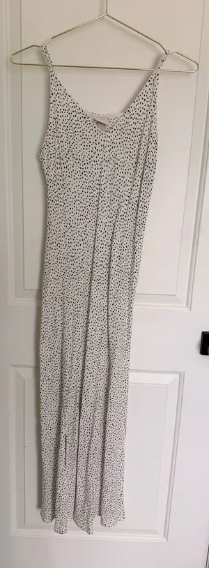A New Day Summer Dress - White & Black Polka Dot Slit Cami Maxi Dress thumbnail 1