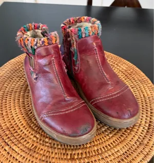Rieker Antistress Burgundy Leather Knit Collar Ankle Boots Women Red Fur Lined thumbnail 1