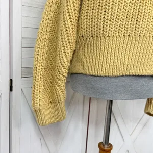 H&M Chunky Knit Funnel‎ Neck Barrel Sleeve Crop Sweater Yellow Medium thumbnail 6