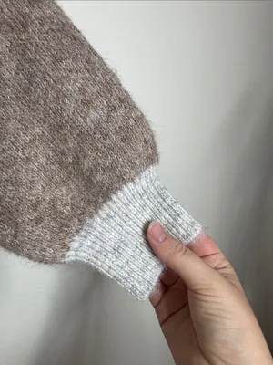 Ophelia Roe Turtleneck Two-Tone Heather Gray-Camel Geo Pattern Neutral Sweater S thumbnail 6