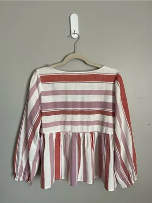 AMERICAN EAGLE Striped Linen Blend V-Neck Peplum Babydoll Top Sz S thumbnail 6