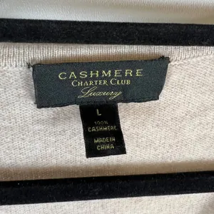 Charter‎ Club Luxury Cashmere Striped V Neck Sweater Women's Size L Fringe thumbnail 4