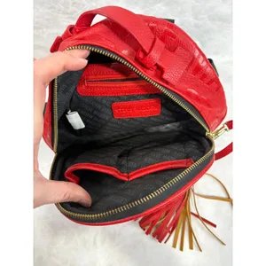 Steve Madden Red Embossed Logo Mini‎ Backpack with Tassel Gold Tone Hardware thumbnail 5
