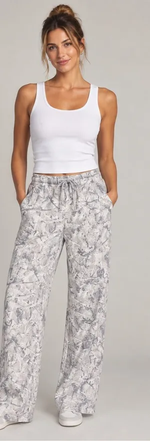 SWS Athletics White and Grey Branch Print Fleece Jogger Sweatpants Size M thumbnail 1