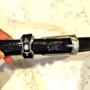 Vintage Brighton black leather embossed silver tone hardware floral accents thumbnail 2