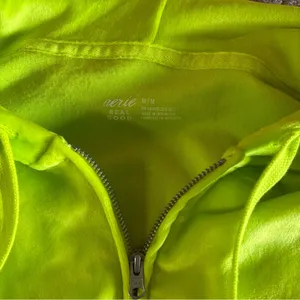 Aerie Real Good Neon Lime Green Velour Cropped Zip Up Hoodie Medium thumbnail 2