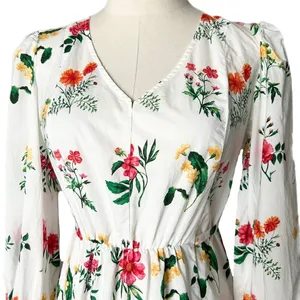 Gal Meets Glam Tabitha Floral Cotton Maxi Dress White Pink V-Neck Pockets Size 6 thumbnail 3