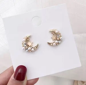 Crescent Gold Beaded Celestial  Moon Earrings New thumbnail 1