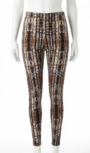 No Comment Leggings XL Brown Tribal Aztec Vertical Stripe Stretch Boho Casual thumbnail 1