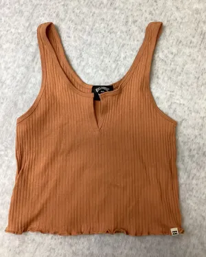 Billabong Womens Ribbed Notch Neck Lettuce Hem Tank Top Orange Large thumbnail 1
