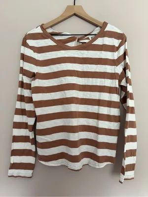 Pact Slub Knit Twist Back Striped Long Sleeve Top Large thumbnail 1