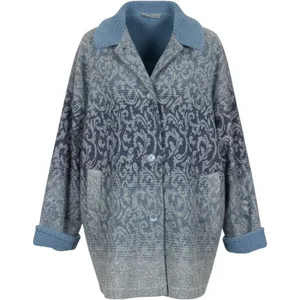Mulberry Street Blue Damask Jacquard Sherpa Collar Knit Jacket Large thumbnail 1