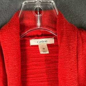 Caslon Womens‎ M Open Front Red Cardigan Sweater With Pockets Soft Lightweight thumbnail 2