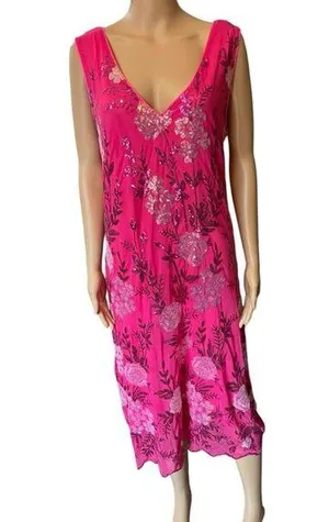Pink Silver Sequin Embroidered Floral Preppy Barbie Glam Party Midi Dress thumbnail 1