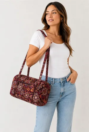 Vera Bradley Safari Sunset Paisley Design Small Duffel Bag Purple Orange thumbnail 1