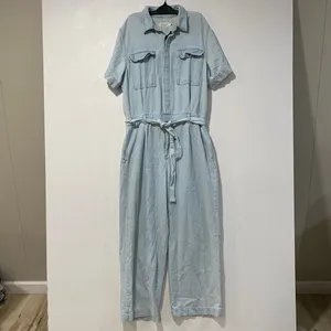 Rag & Bone Denim Jumpsuit Size L Light Wash Tie Waist Utility Wide Leg thumbnail 2
