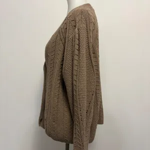 Easel Cardigan M Brown Cable Knit V-Neck Button Front Sweater ET15721 thumbnail 3