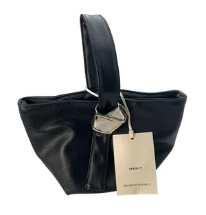 MERIT‎ Brandon Maxwell Black Leather Mini Tote Handbag with Dust Bag New thumbnail 1