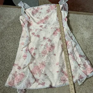 Cider Floral Embroidered Mesh Ruffle Mini Dress Womens L Beige Pink Fairycore thumbnail 2
