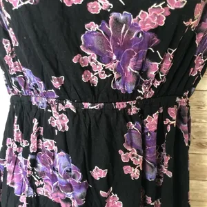 Free People Mini Dress S/P Black Purple Floral Cowl Neck Sleeveless‎ Boho thumbnail 7