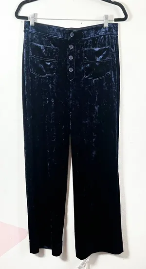 Halara Velvet Pants Large Navy Blue High Waisted Straight Leg‎ Pull On thumbnail 1
