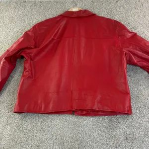 EVAN‎ DAVIES Red Leather Jacket Womens 12 Zip Up Collared Blazer Style Retro VTG thumbnail 9