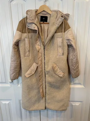 7 For All‎ Mankind Cream Sherpa Teddy Longline Jacket Size XS thumbnail 1