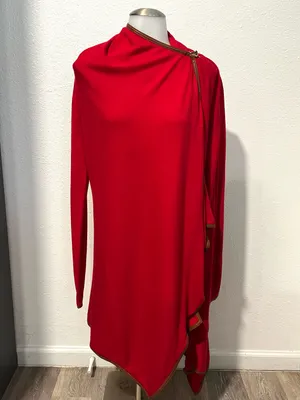 Ralph Lauren Red Drape Open Cardigan Leather Trim Women's Sweater Size Small thumbnail 2