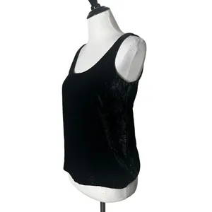 J.Crew 90s Whimsigoth Grunge Scoop Neck Plush Velour Tank‎ Top Shell 0 Black thumbnail 3