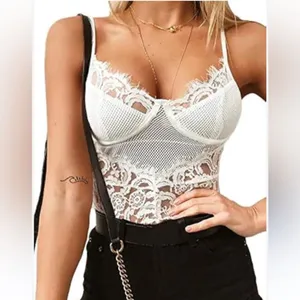 Mesh & Lace Teddy Bodysuit White‎ Bachelorette Party Going Out Outfit Size S New thumbnail 7