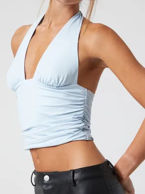 Pacsun Serena Deep V Halter Top in Baby Blue XS thumbnail 2