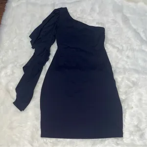 Susana Monaco‎ Ruffle Sleeve One Shoulder Bodycon Dress Minimalist Preppy Chic thumbnail 3