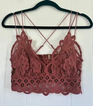 Free People FP One Adella Bralette Lace Boho Crop Top Dusty Rose XS thumbnail 1