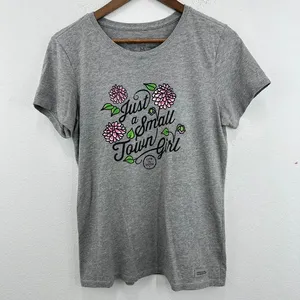 Life is Good Crusher Tee Just a Small Town Girl Gray Graphic T-Shirt Women's Med thumbnail 1