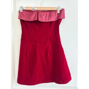 Strapless Velvet‎ Mini Dress Womens Burgundy Excellent Satin Trim Bodycon Party thumbnail 3