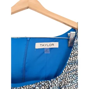 Taylor Blue White Tweed Bow Detail Mini Dress Square Neck Fit Flare Size 8P NEW thumbnail 5