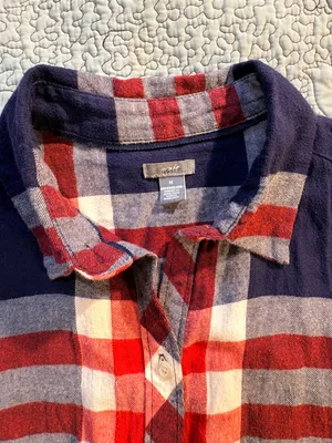 💥Aerie Plaid Flannel Pajama Romper Button Front Drawstring Red Navy Sz M💛 thumbnail 7