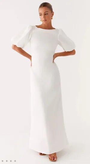NEW PEPPERMAYO Judy Maxi Puff Sleeve Maxi Dress in White thumbnail 1