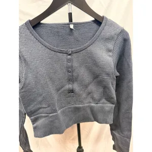 Aerie Offline Main Squeeze Waffle Knit Seamless Crop Henley Long Sleeve Top Sz L thumbnail 2