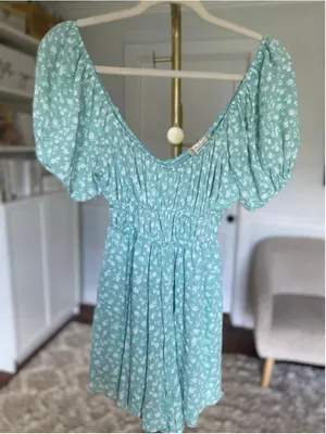 Altar’d State Mint Floral Romper Smocked Quiet Luxury Coquette Romantic Feminine thumbnail 2