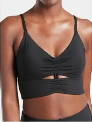 Athleta Black Ruched Cutout Longline Sports Bra M Yoga Pilates Adjustable thumbnail 3