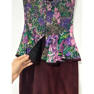 Vintage 80s PROM Jessica Howard Peplum Dress Floral Strapless Rhinestone Bow 8 thumbnail 5